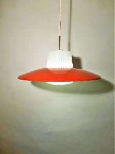 SUSPENSION VINTAGE  METAL ROUGE ET OPALINE 1960